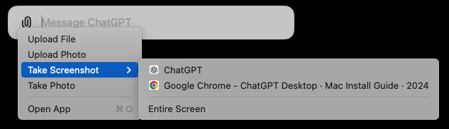 ChatGPT Desktop upload files photos screenshots