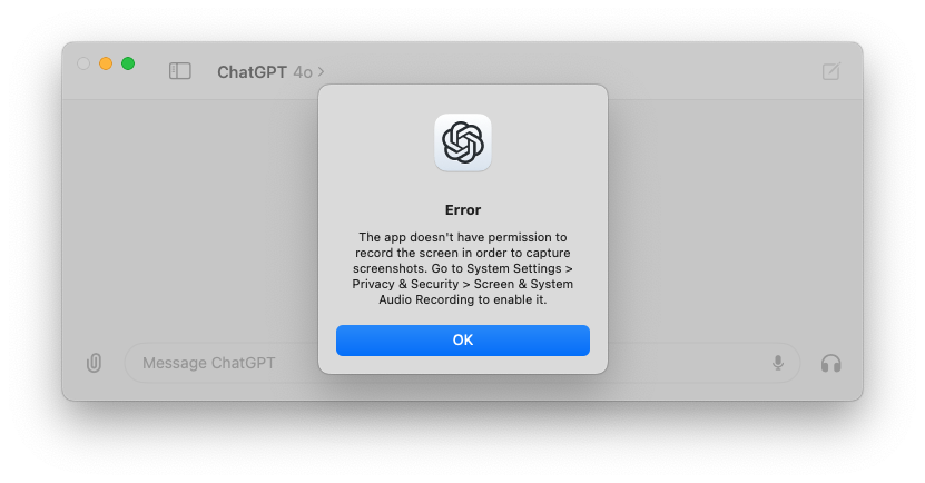 ChatGPT Desktop screen permission