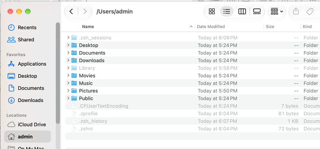 Hidden files shown in a Finder window in macOS 27 Golden Gate