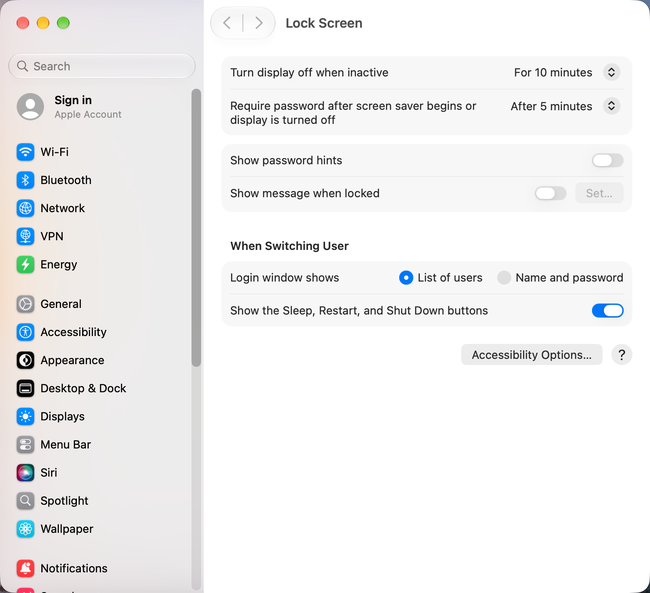 Lock Screen settings in macOS 27 Golden Gate
